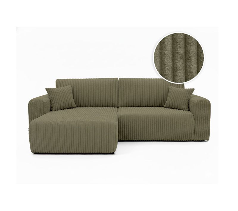 Canapé D'angle Compact Réversible Et Convertible Alya 4 Places En Velours Cotelé épais - Vert Kaki