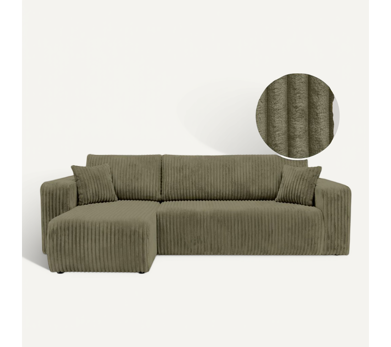 Canapé D'angle Conv Et Réversible 4p Alya Velours Cotelé épais Vert Kaki