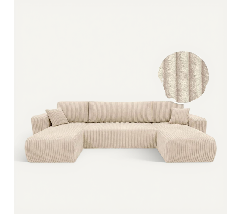 Canapé Panoramique Convertible 6p Alya Velours Cotelé épais Beige