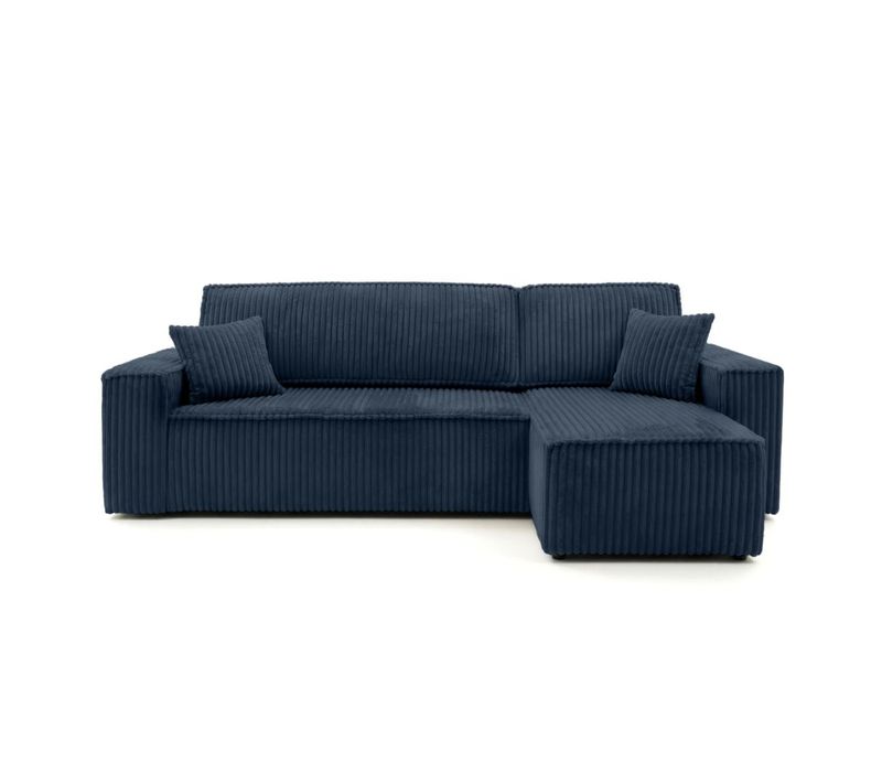 Canapé D'angle Convertible Et Réversible 4 Places Farah En Velours Cotelé épais - Bleu Foncé