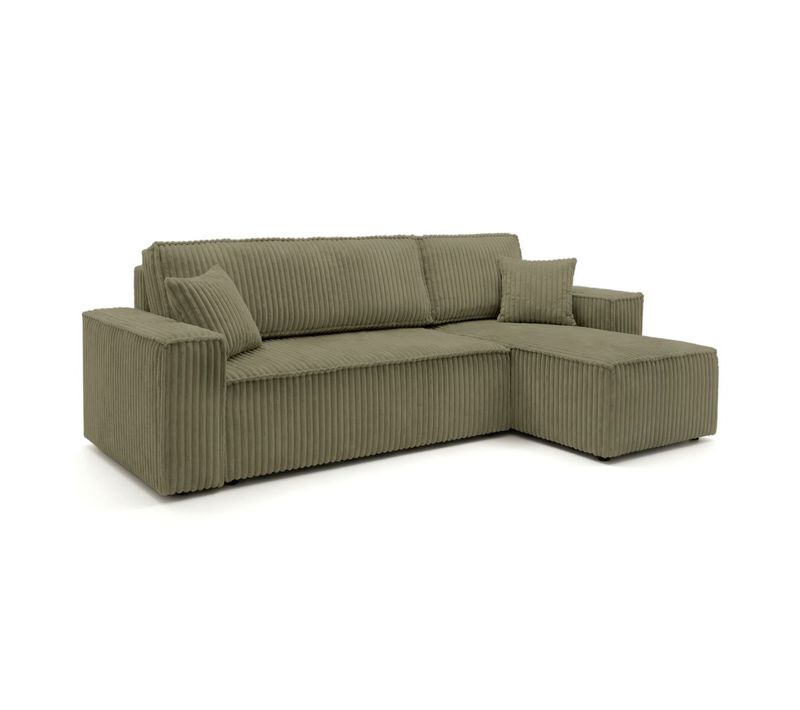 Canapé D'angle Convertible Et Réversible 4 Places Farah En Velours Cotelé épais - Vert Kaki