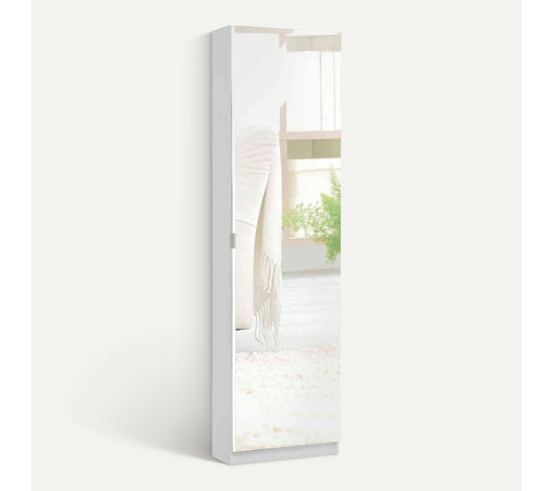 Meuble à Chaussures Effet Bois Avec Miroir Et 6 Espaces De Rangement, Coloris Blanc