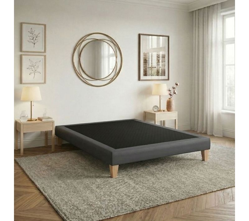Sommier Déco Simili Gris Foncé 120x190