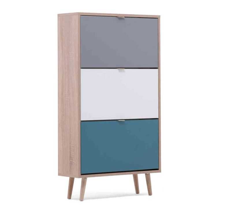 Meuble à Chaussures Effet Bois, Tricolore, 3 Portes