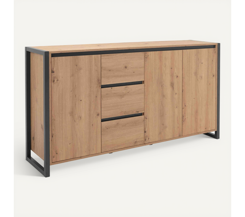 Commode 3 Portes 3 Tiroirs Bois