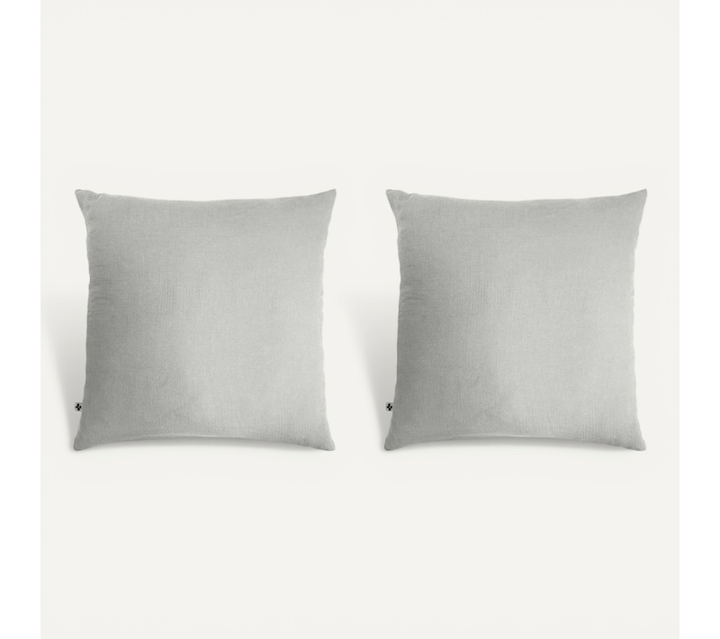 2 Taies D'oreillers Double Gaze De Coton Gris 60x60 Cm