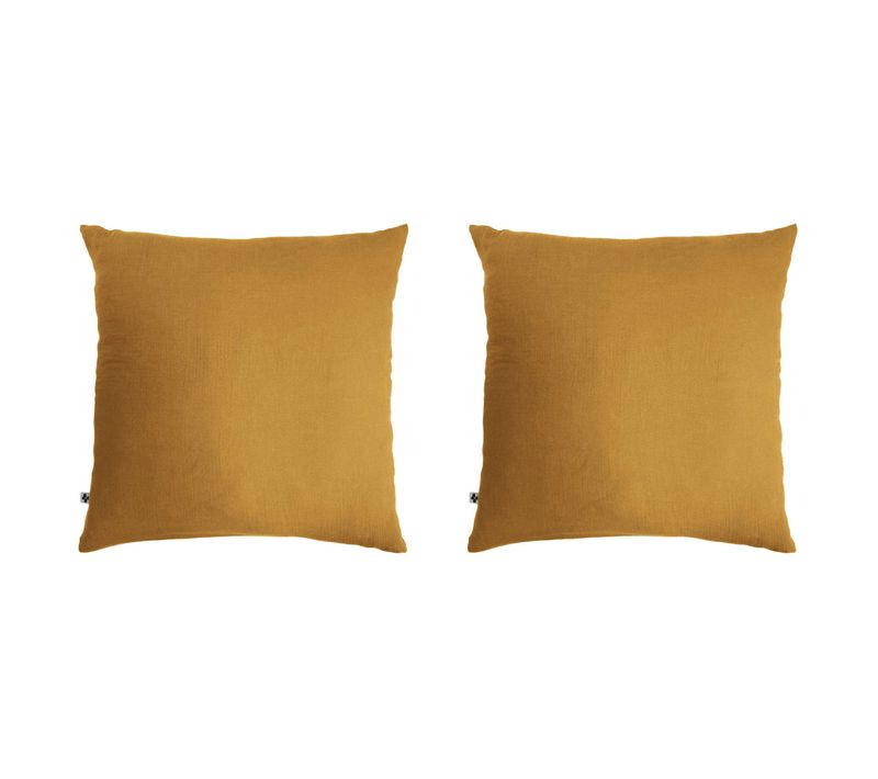 2 Taies D'oreillers Double Gaze De Coton Jaune 60x60 Cm