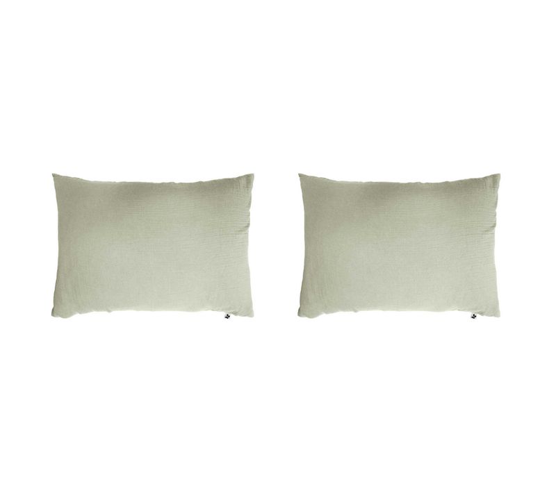 2 Taies D'oreillers Double Gaze De Coton Vert 50x70 Cm