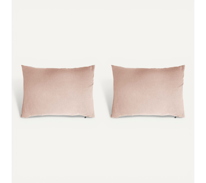 2 Taies D'oreillers Double Gaze De Coton Rose 50x70 Cm