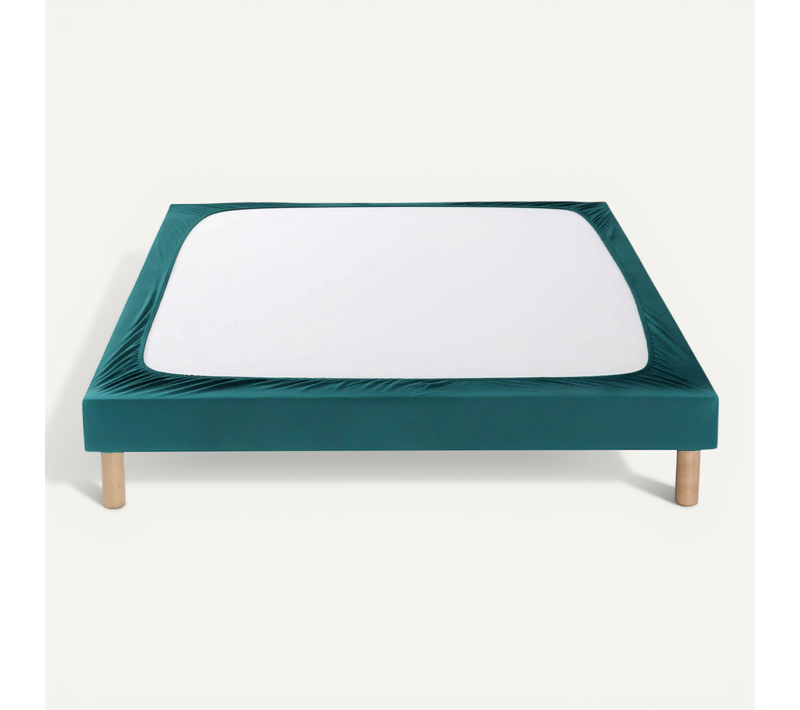 Cache Sommier Coton Jersey Bleu Canard 110x190