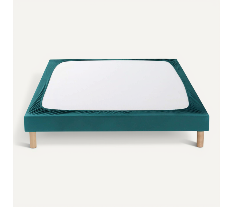 Cache Sommier Coton Jersey Bleu Canard 130x200
