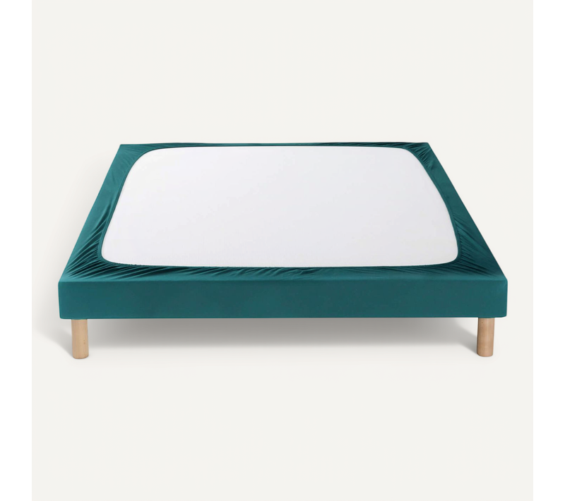 Cache Sommier Coton Jersey Bleu Canard 140x200