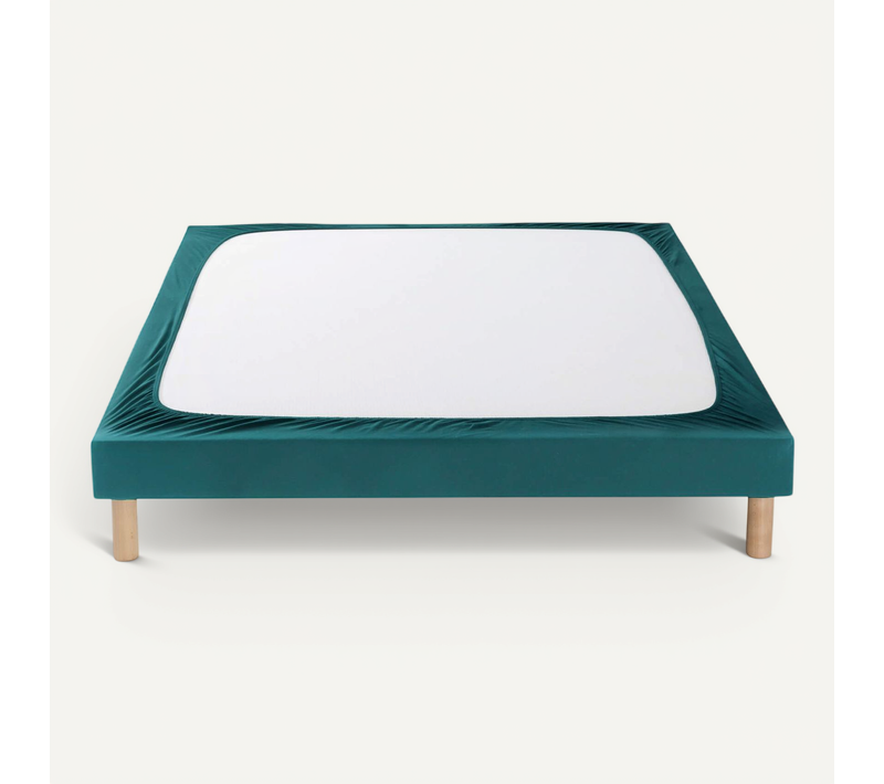 Cache Sommier Coton Jersey Bleu Canard 160x190