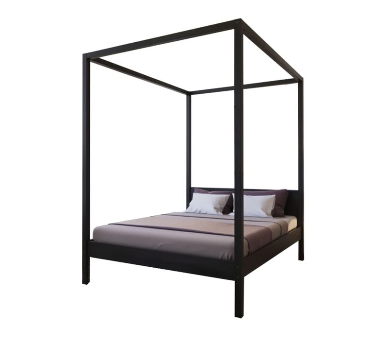 Lit à Baldaquin Effet Bois, Coloris Noir 160x200