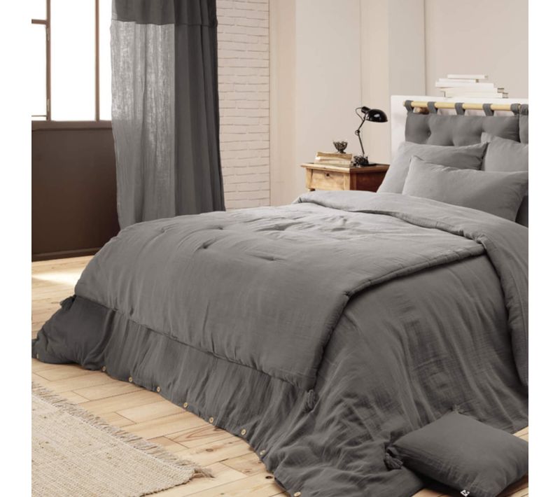 Couvre-lit Double Gaze De Coton Gris Anthracite 150x150 Cm