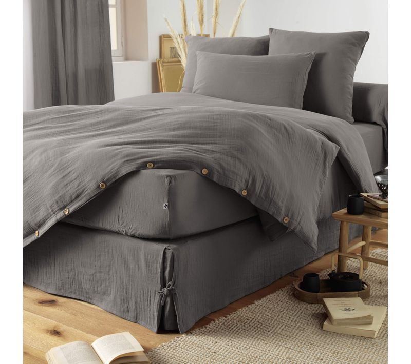 Housse De Couette Double Gaze De Coton Gris Anthracite 140x200 Cm