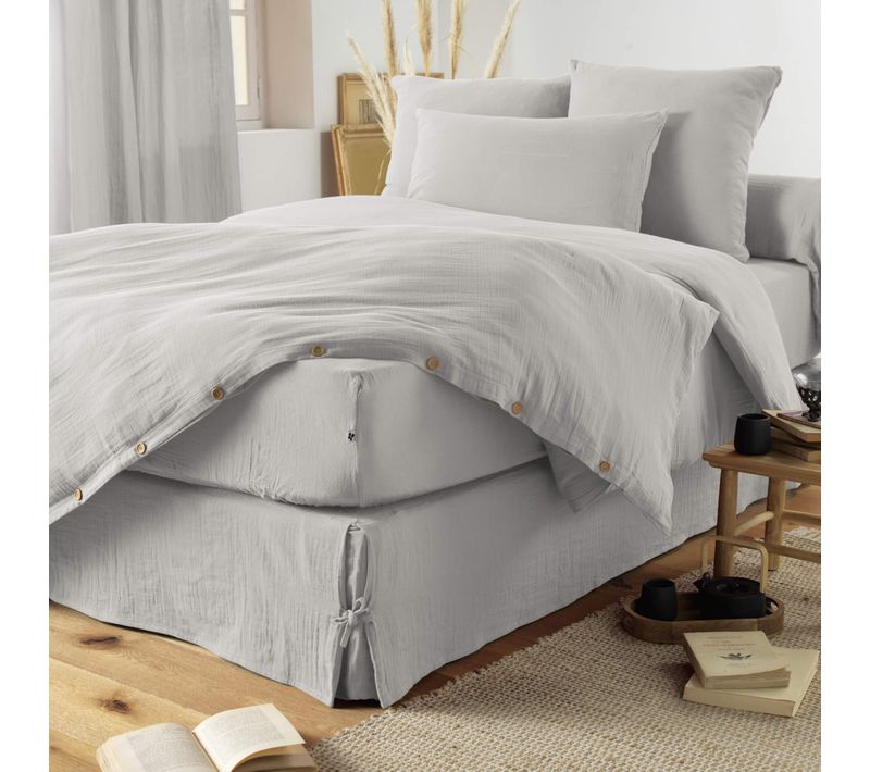 Housse De Couette Double Gaze De Coton Gris 200x200 Cm