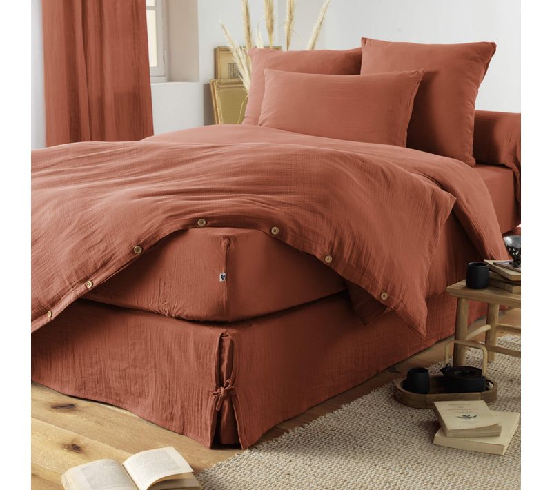 Housse De Couette Double Gaze De Coton Orange 140x200 Cm