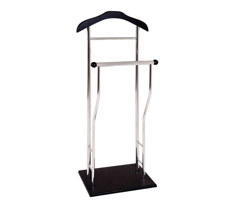 Valet De Nuit En Acier Chromé Et Bois Noir