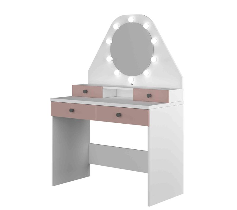 Coiffeuse Avec Miroir En Bois Blanc Et Rose