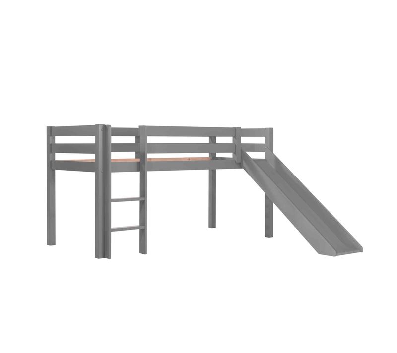 Lit Mi Hauteur Enfant Avec Toboggan En Bois Massif Gris 90x200