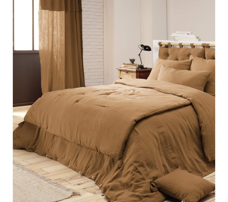 Couvre-lit Double Gaze De Coton Marron 150x150 Cm