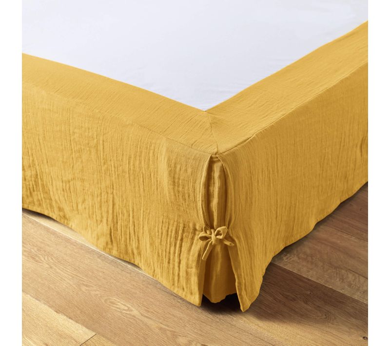 Cache Sommier Double Gaze De Coton Jaune 140x190 Cm