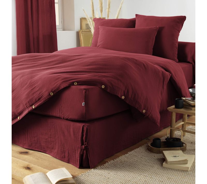 Housse De Couette Double Gaze De Coton Bordeaux 200x200 Cm