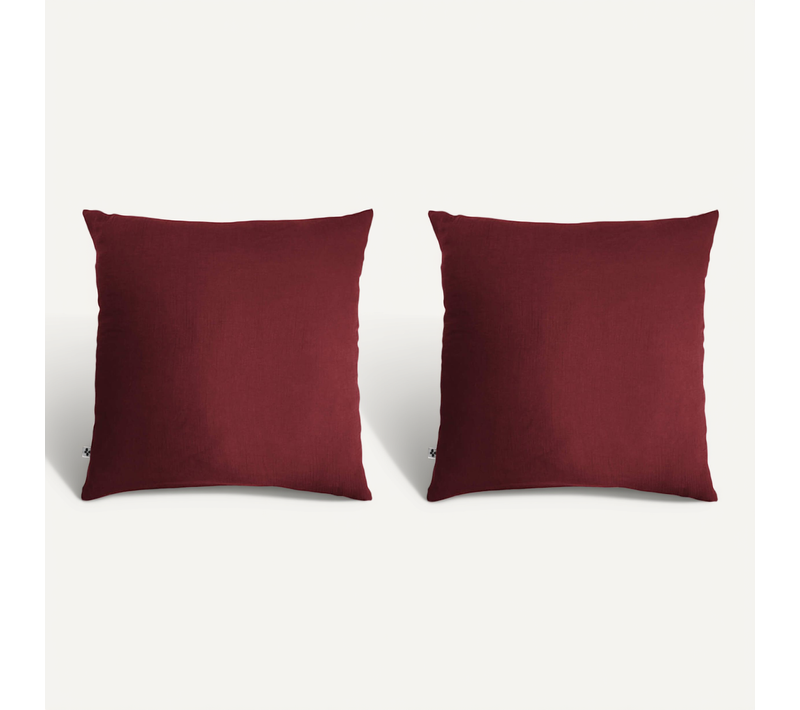 2 Taies D'oreillers Double Gaze De Coton Bordeaux 60x60 Cm