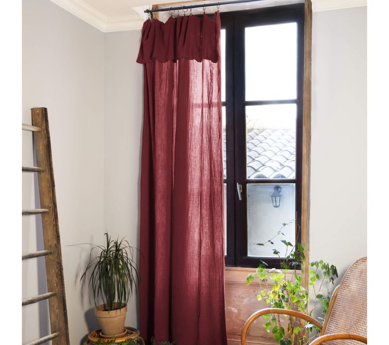 Lot De 2 Rideaux Gaze De Coton Ajustables Bordeaux 140x300 Cm