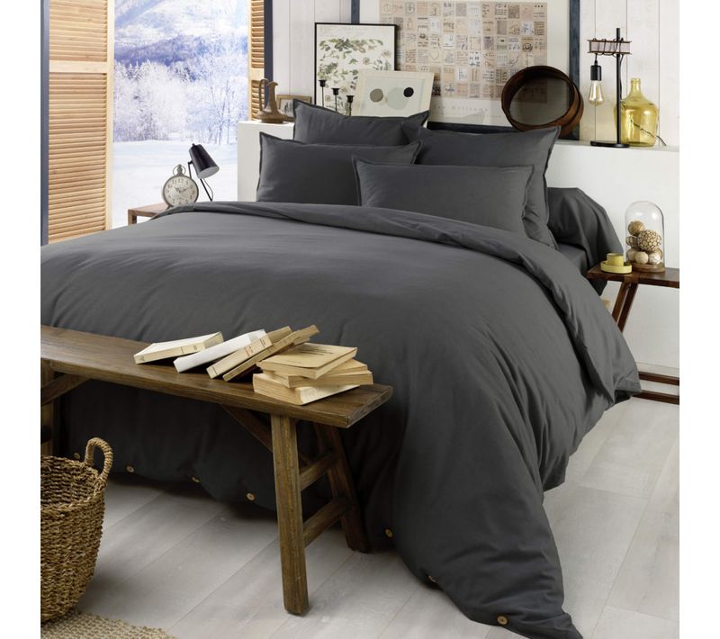 Parure De Lit Flanelle Anthracite 200x200