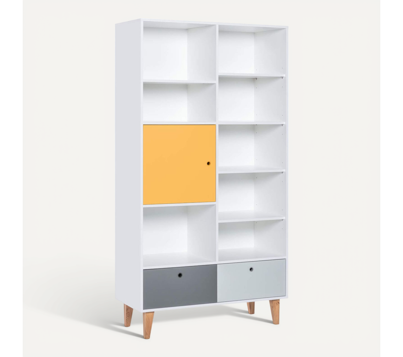 Bibliothèque Cases + Tiroirs Jaune