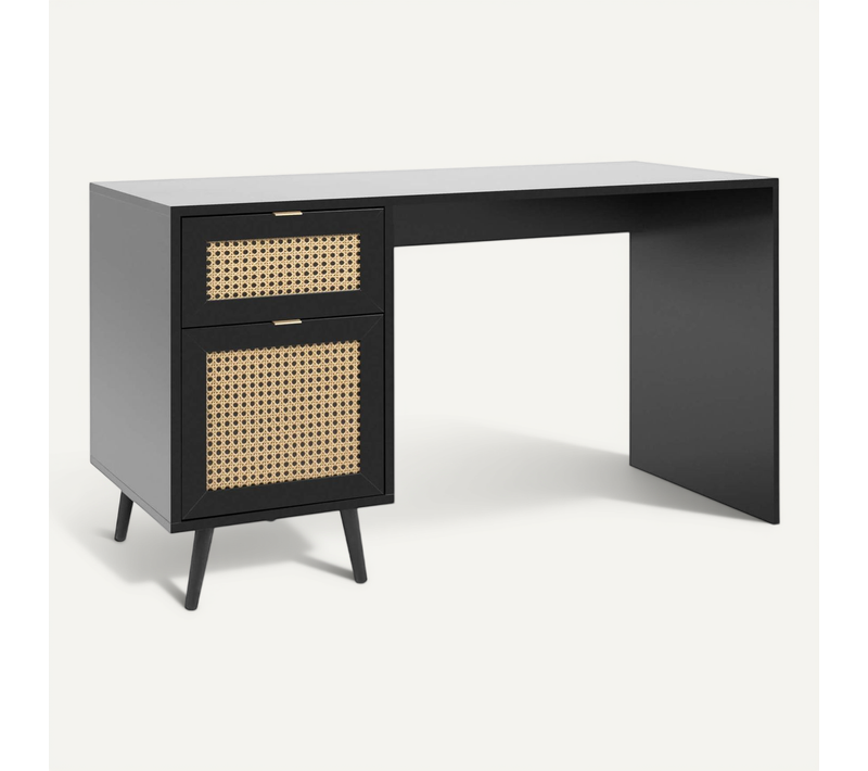 Bureau 1 Porte 1 Tiroir Effet Tresses Naturelles Noir