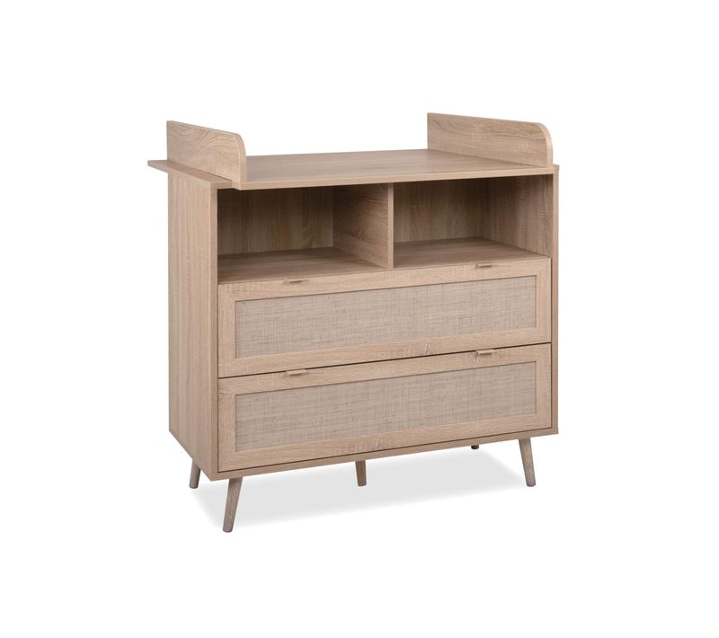Commode à Langer 2 Tiroirs En Bois Naturel Imprimé Cannage