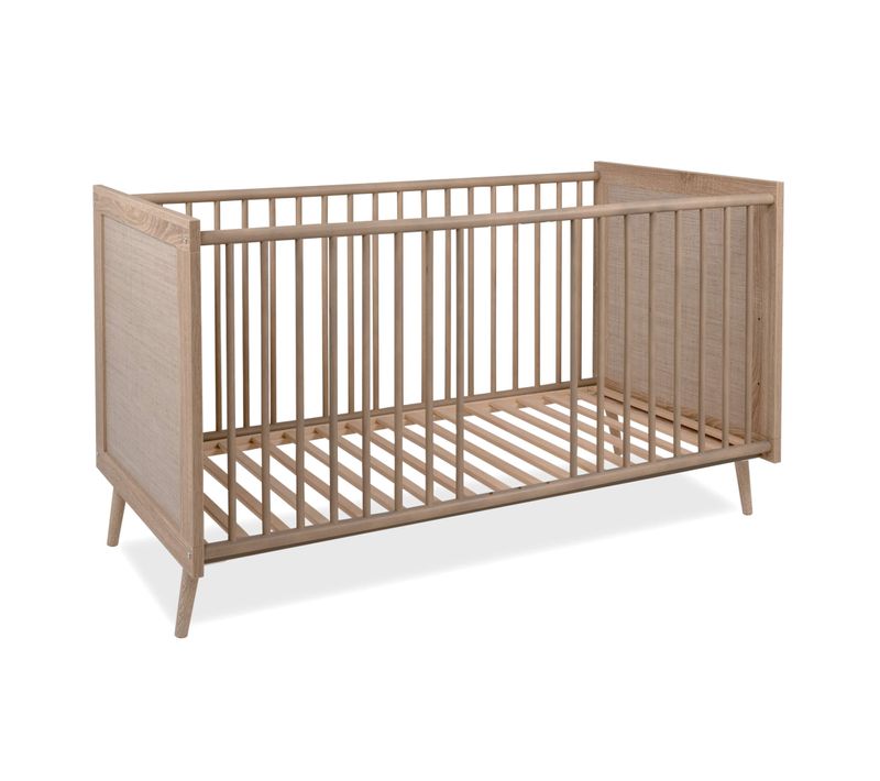 Lit à Barreaux Imprimé Cannage Bois Naturel 70x140