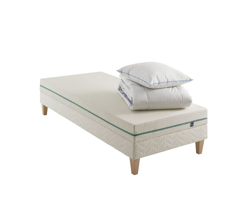 Ensemble Matelas Naturel Latex Naturel, Sommier, Pieds, Couette, Oreiller Aube 200 90 X 200