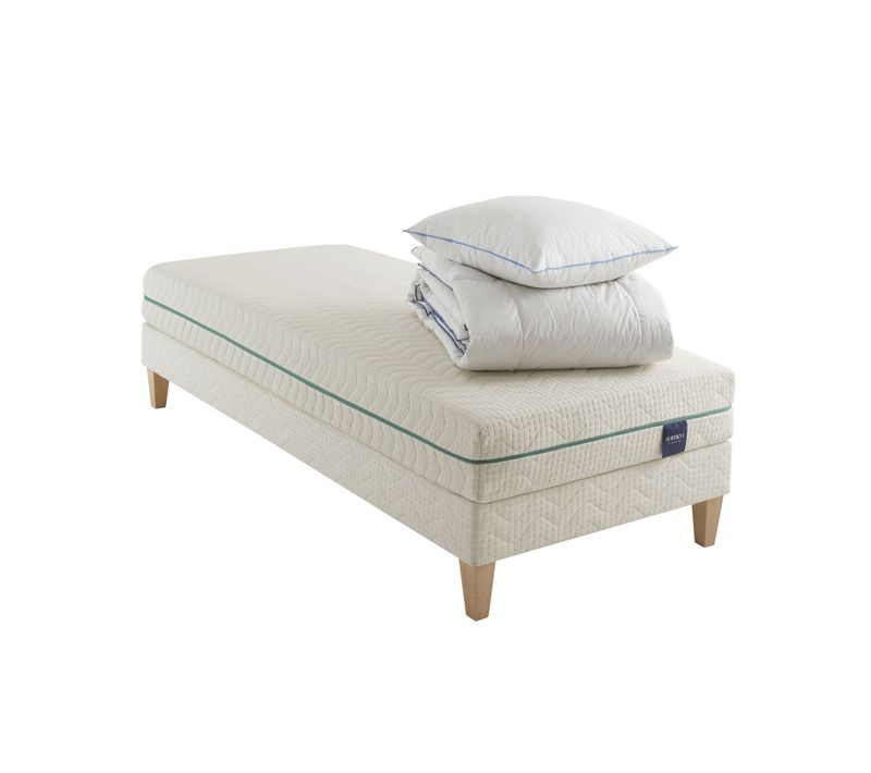 Ensemble Matelas Naturel Latex Naturel, Sommier, Pieds, Couette, Oreiller Aube 700 90 X 200