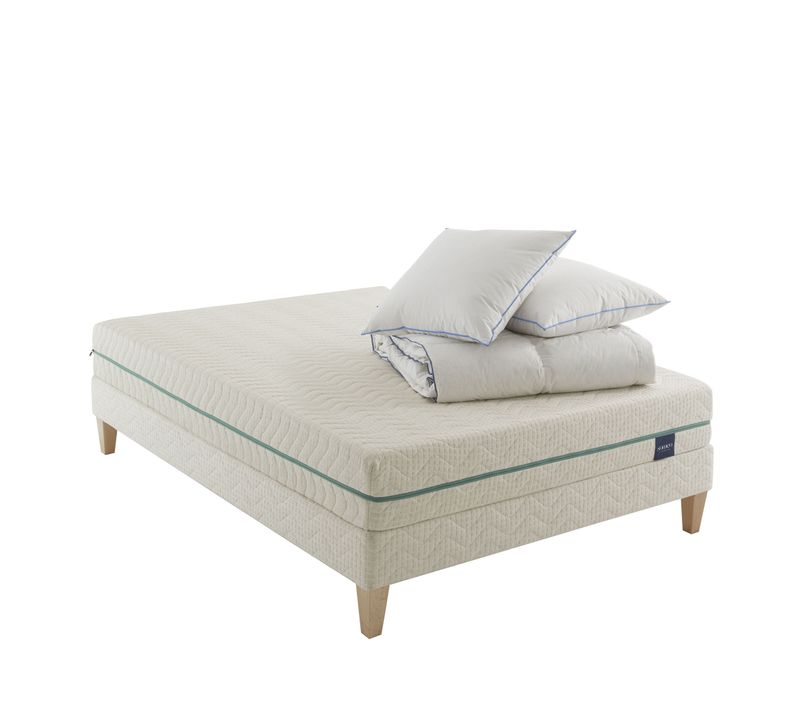 Ensemble Matelas Naturel Latex Naturel, Sommier, Pieds, Couette, Oreiller Aube 700 180 X 200