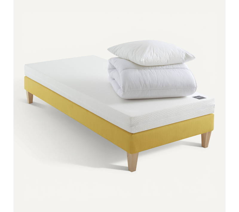 Ensemble Matelas Mousse, Sommier, Pieds, Couette Et Oreiller Aurore 100 Soutien Ferme 70 X 190