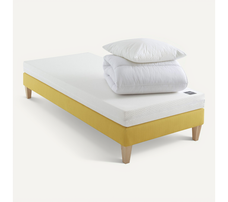 Ensemble Matelas Mousse, Sommier, Pieds, Couette Et Oreiller Aurore 100 Soutien Ferme 110 X 190