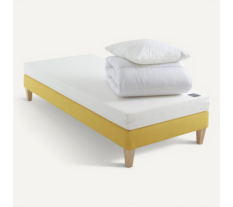 Ensemble Matelas Mousse, Sommier, Pieds, Couette Et Oreiller Aurore 100 Soutien Ferme 110 X 200