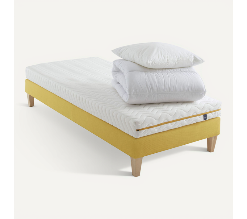 Ensemble Matelas Mousse, Sommier, Pieds, Couette Et Oreiller Aurore 200 Soutien Ferme 70 X 190