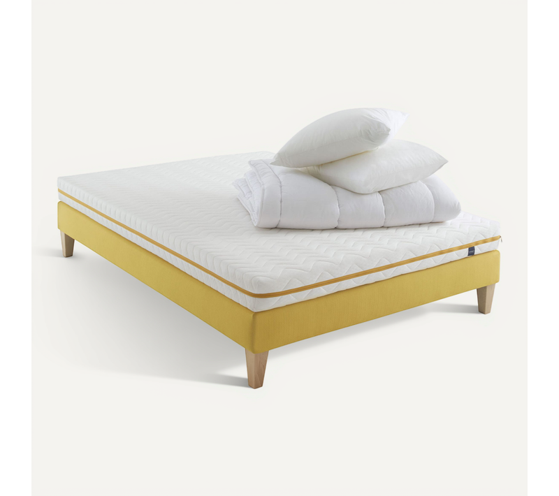 Ensemble Matelas Mousse, Sommier, Pieds, Couette Et Oreiller Aurore 200 Soutien Ferme 140 X 200