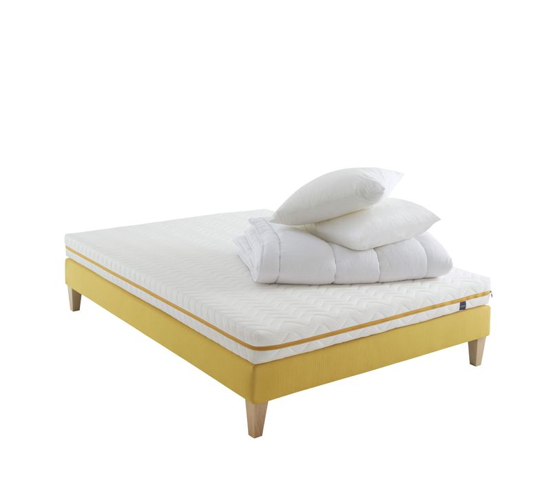 Ensemble Matelas Mousse, Sommier, Pieds, Couette Et Oreiller Aurore 200 Soutien Ferme 160 X 200