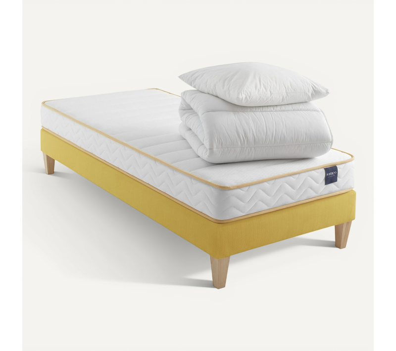 Ensemble Matelas Mousse, Sommier, Pieds, Couette Et Oreiller Aurore 300 Soutien Ferme 80 X 200