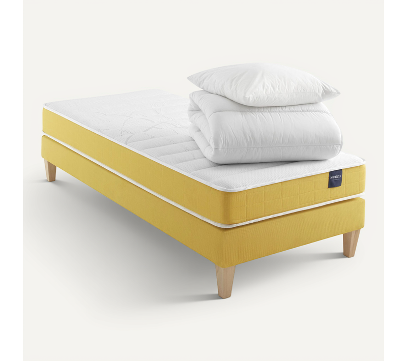 Ensemble Matelas Mousse, Sommier, Pieds, Couette Et Oreiller Aurore 400 Soutien Ferme 70 X 190
