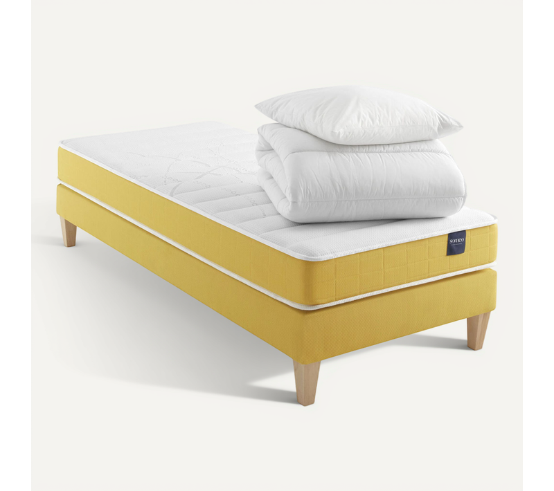 Ensemble Matelas Mousse, Sommier, Pieds, Couette Et Oreiller Aurore 400 Soutien Ferme 70 X 200