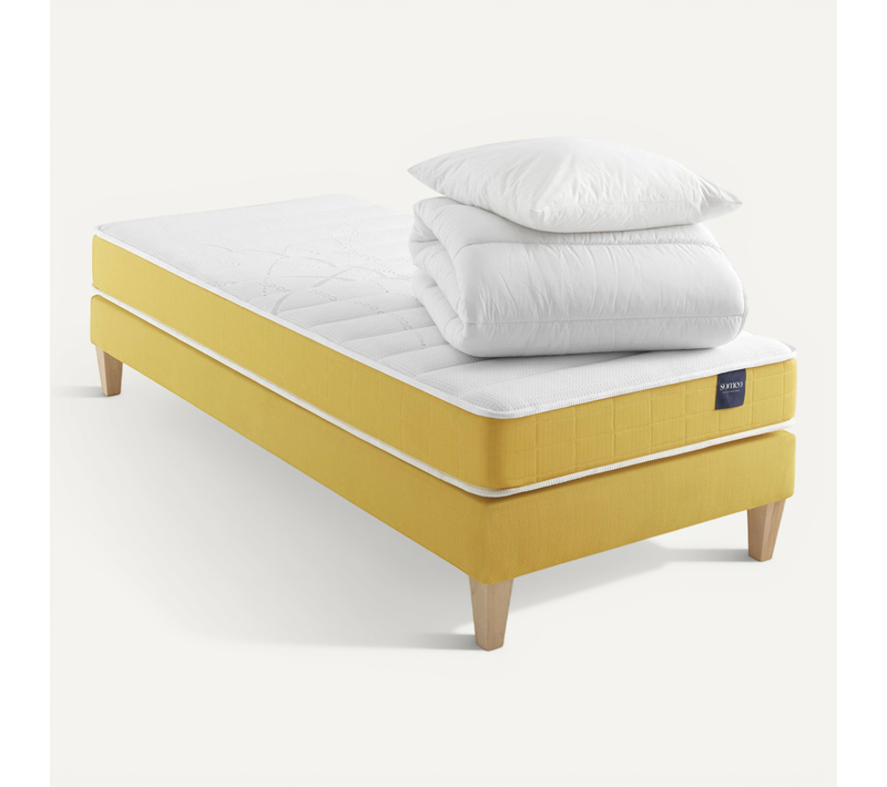 Ensemble Matelas Mousse, Sommier, Pieds, Couette Et Oreiller Aurore 400 Soutien Ferme 100 X 190