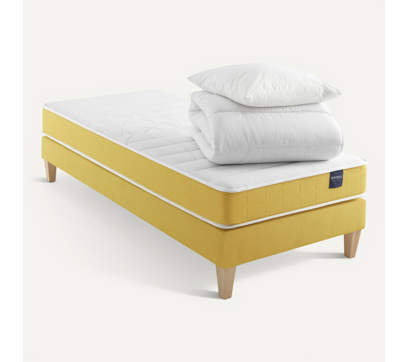 Ensemble Matelas Mousse, Sommier, Pieds, Couette Et Oreiller Aurore 400 Soutien Ferme 110 X 190