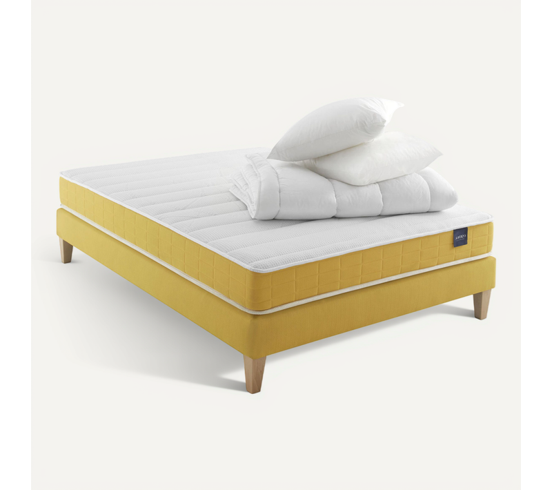 Ensemble Matelas Mousse, Sommier, Pieds, Couette Et Oreiller Aurore 400 Soutien Ferme 130 X 190